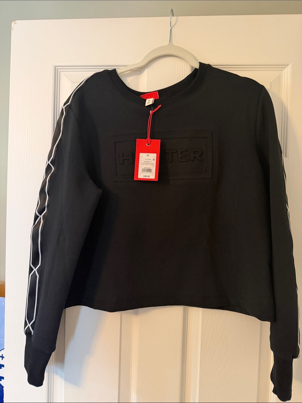 Hunter Black Cropped Sweatshirt with White Sleeve Trim